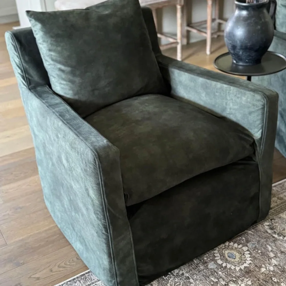 Custom made SLIPCOVERS Moss Green for Brynn World Market armchairs